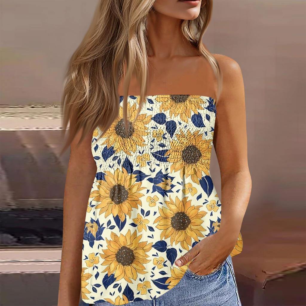 Tube Tops For Women,Cute Sexy Off Shoulder  Print Sleeveless T-Shirt