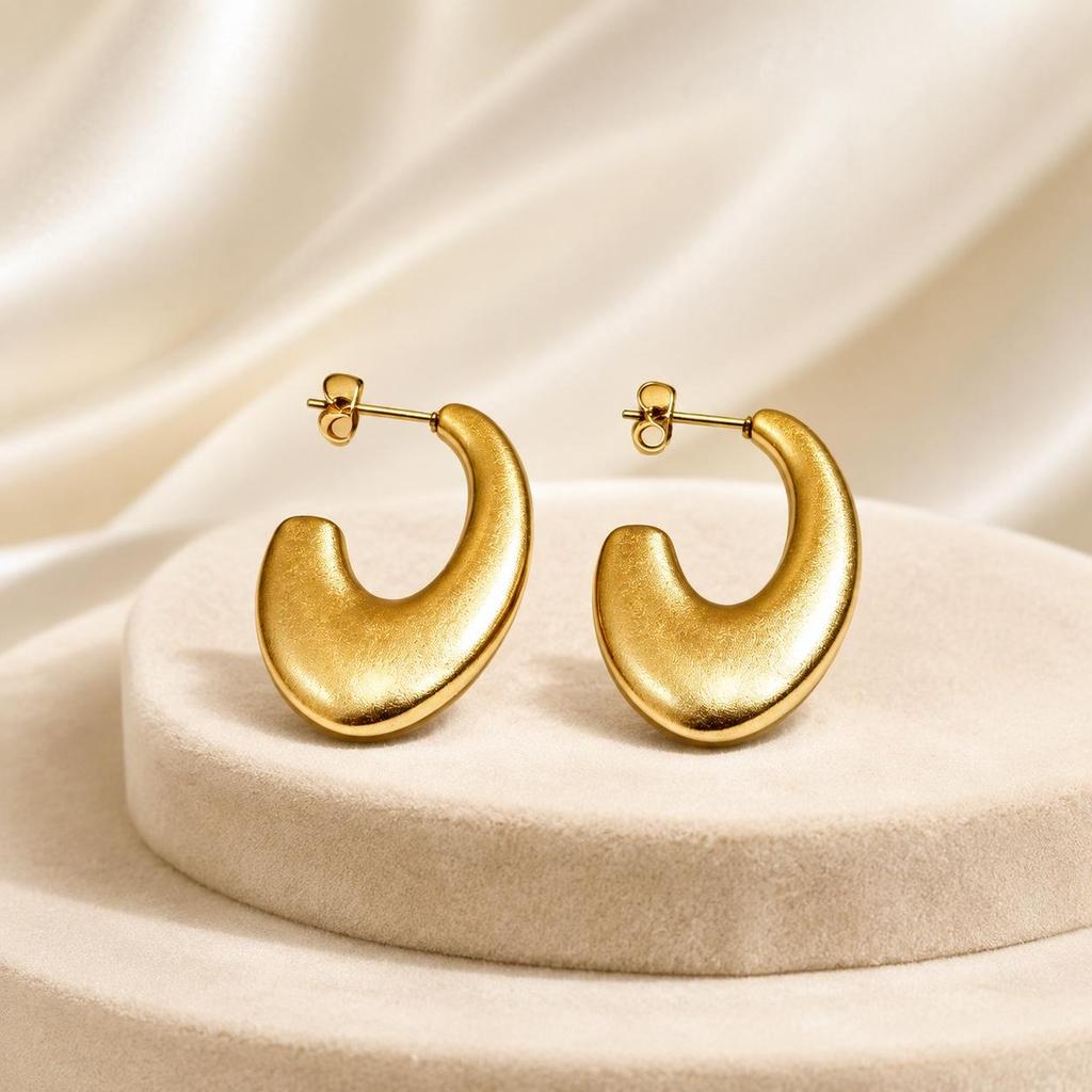 European High-End Frosted Gold Curved Hook Earrings - Sleek Stainless Steel Fashion Accessories