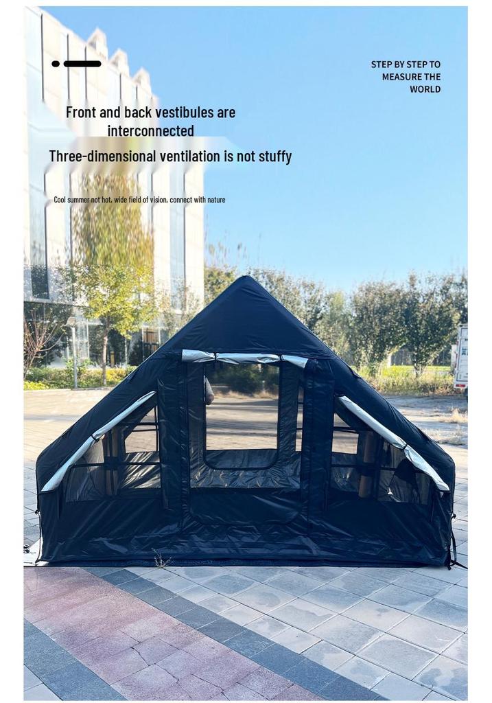 Windproof & Rainproof Inflatable Camping Tent, 6.3 Sq Ft, Black Oxford Cloth
