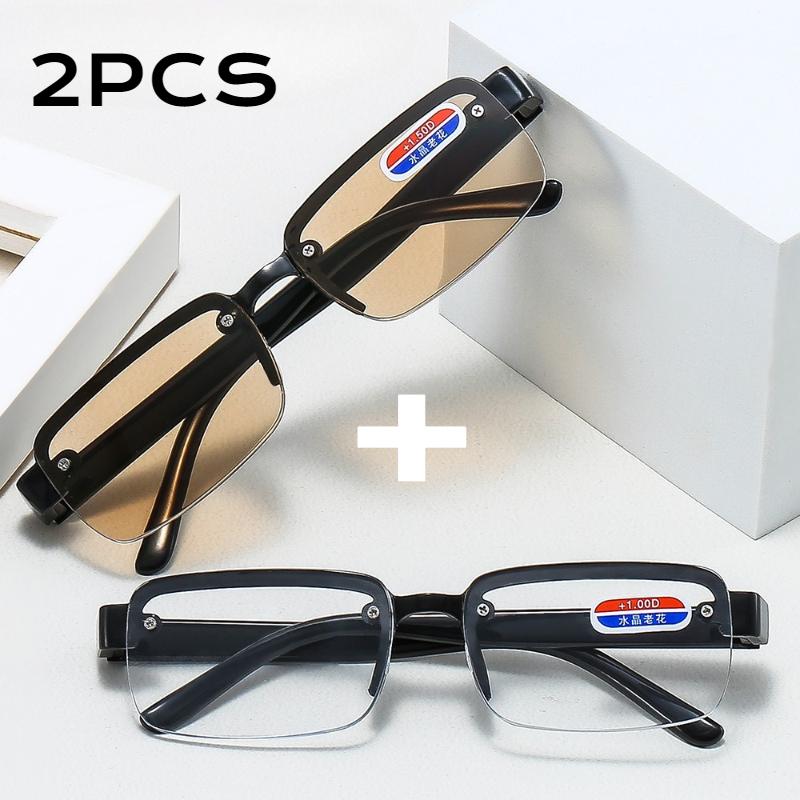 

2Pcs New High Quality Half-Rim Reading Glasses Men Women Crystal Glass Lens Presbyopia Glasses With Grade +1.0 +1.5 +2.0To +4.0 +3.0