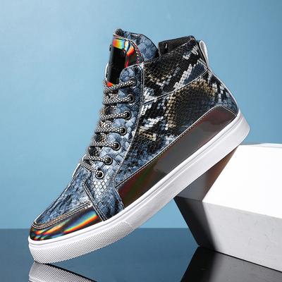Neues Design, Mode, Schlangenmuster, Original-Herren-Sneaker, bequeme High-Top-Schuhe aus Leder für Herren, flache Schnürschuhe, lässig für Herren