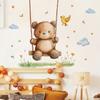 Cute Cartoon Fluffy Bear on Swing with Butterfly Grass Wall Stickers, Self-Adhesive Decor for Bedroom Dorm Room Home Decoration