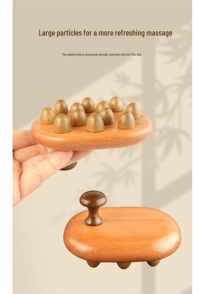 Sandalwood 12-Bead Meridian Massage Comb for Full-Body Large-Tooth Stimulation and Abdomen Rubbing