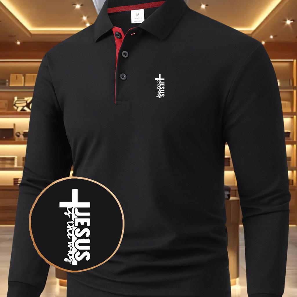 Men's Long Sleeve Casual Summer Printed T-Shirt - Stylish and Versatile Top, Geometric Design, Lightweight Polo Golf Shirt