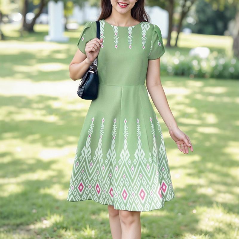 

ZANZEA Жіноча повсякденна літня сукня з короткими рукавами та круглим вирізом S зелений