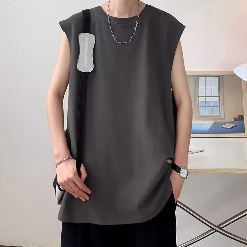 Men's Summer American-Style Sports Tank Top: Oversized, Loose-Fit, Solid Color, Minimalist, Casual, Sleeveless T-Shirt