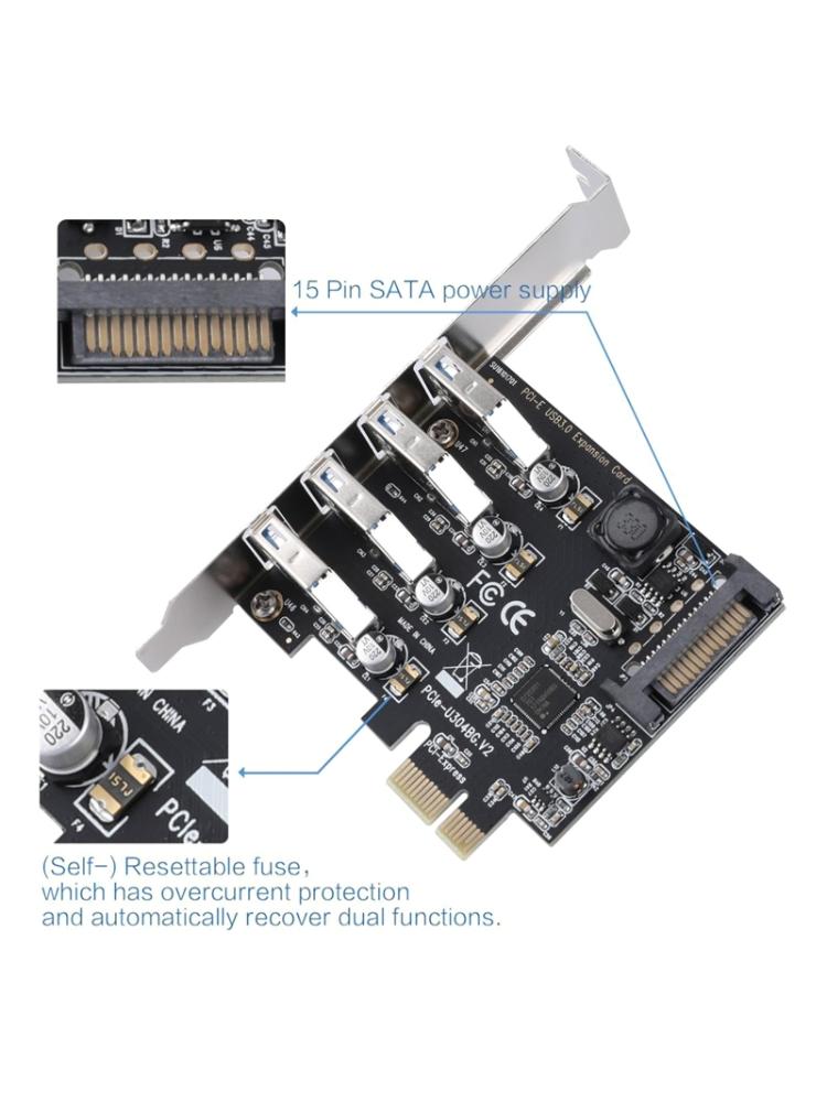 PCI-E To USB 3.0 Adapter 4-Ports 5Gbps Self-Powered USB 3.0 PCI  Pansion Card with 15 Pin Connector for