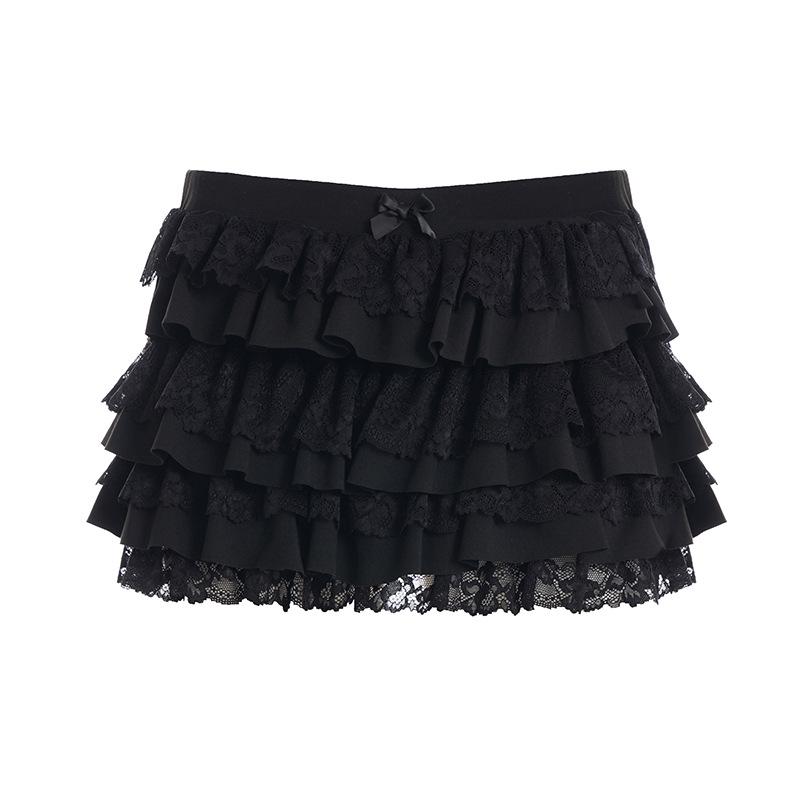2024 Summer Street Style Low-Waist Lace Patchwork A-Line Mini Skirt for Women
