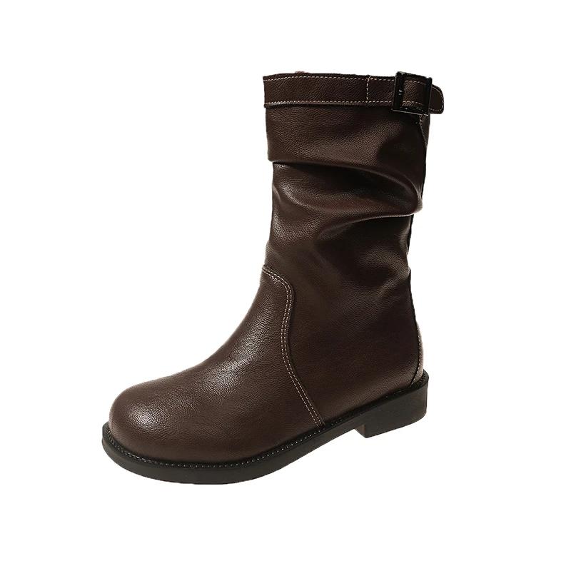 Fashion Spring Autumn Belt Buckle Women Ankle Boots Fashion Square Low Heels Casual Short Bootas Ladies Slip On Shoes