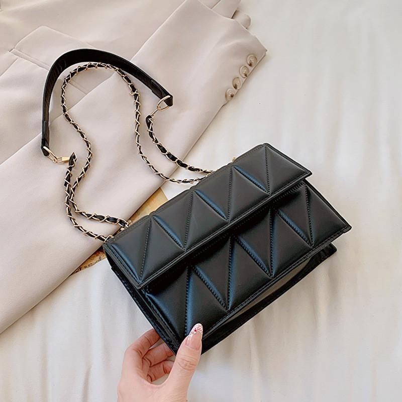 Chic Quilted Chain Crossbody Bag With Magnetic Closure For Daily Use Black