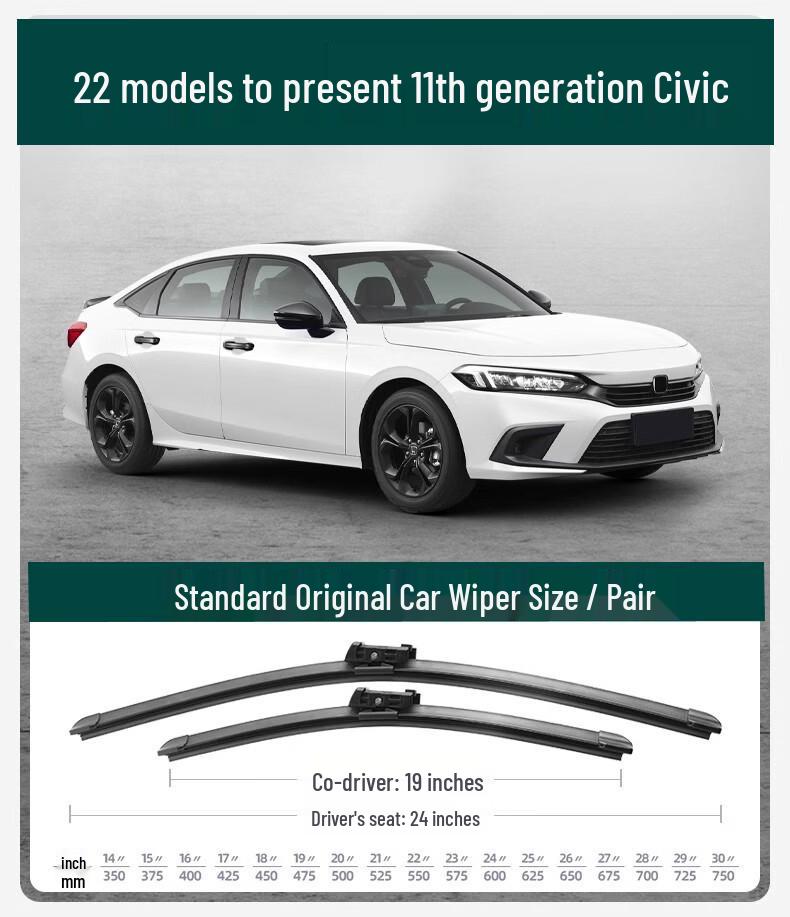 Honda Civic 11th Gen 2019 Frameless Wiper Blade Set
