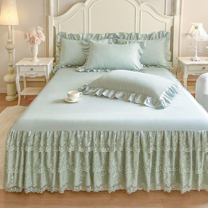 European Style Lace Trim Bed Skirt: Anti-slip, Single Piece Cover for 1.5m-2.2m Beds