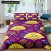 Japanese Style King Queen Duvet Cover Koi Fish Cherry Bedding Set Ukiyo-E Geisha Quilt Cover Sun Crane Polyester Comforter Cover