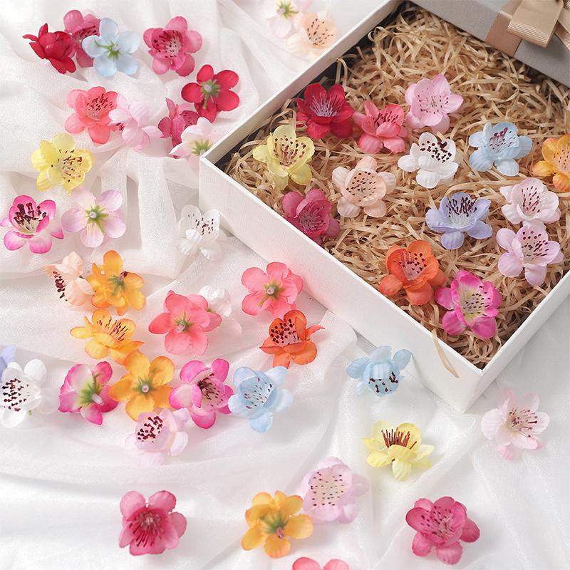10/20Pcs 4cm Silk Peach Blossom Petals Simulation Cherry Blossom Flowers Heads for Home Room Dceor Bridal Wedding Decoration