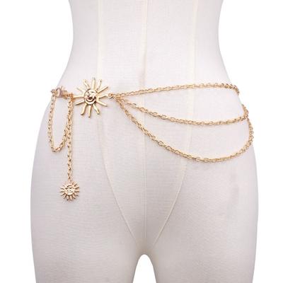 All-match Vintage Punk Thin Waist Chain Metal Hip Hop Sun Moon Star Waistbands Gold Silver Dress Cummerbands