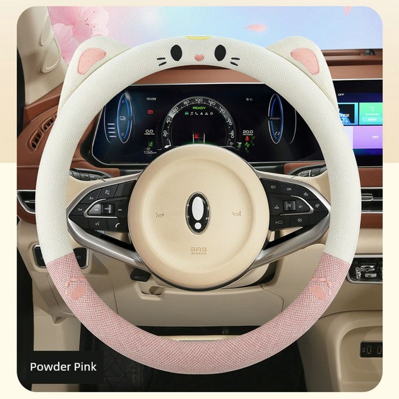 Jmc Easy Ev2 Ev3 Little Qilin New Energy Electric Vehicle Steering Wheel Cover, Universal for All Seasons, Cartoon Style Pink White