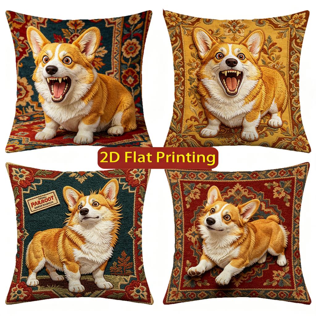 Vintage Corgi Hund Dekorative Kissenbezüge Muster Kissenbezug Geeignet für Sofa Schlafzimmer Auto Kissenbezug