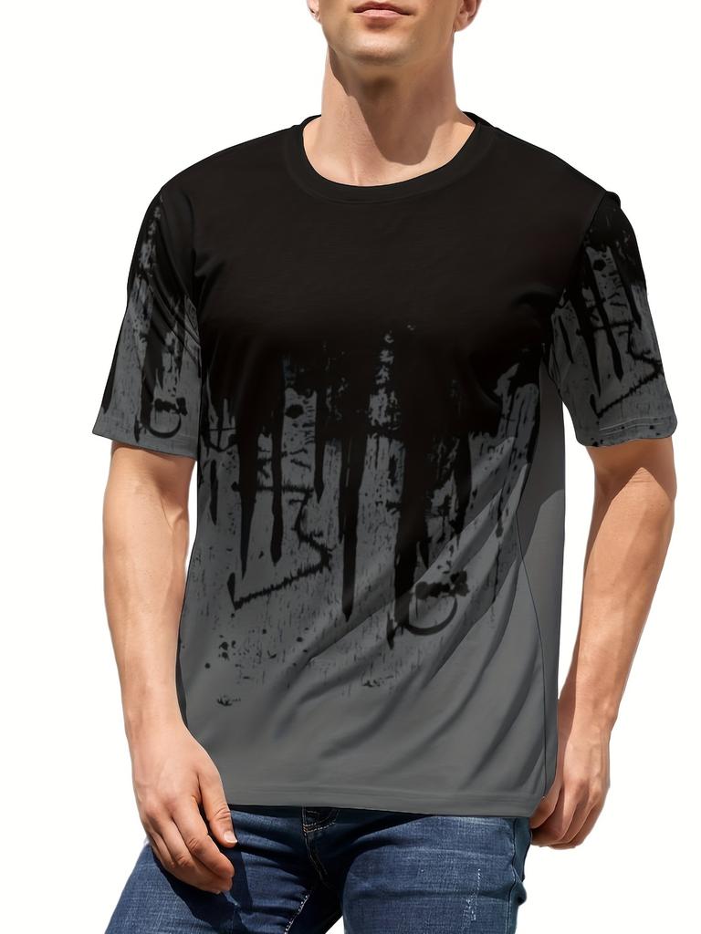 Paint Splash Print Men's Graphic Design Crew Neck T-shirt Casual Comfy Tees Men's Clothing Tops For Daily Gym Workout Running