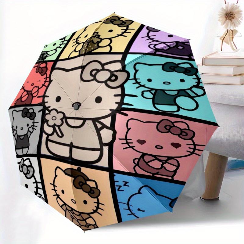 Multicolor Hello Kitty Durable Cartoon Folding Umbrella, Portable 3-Fold Compact Umbrella for Men and Women, Suitable for Travel or Daily Use.Y062