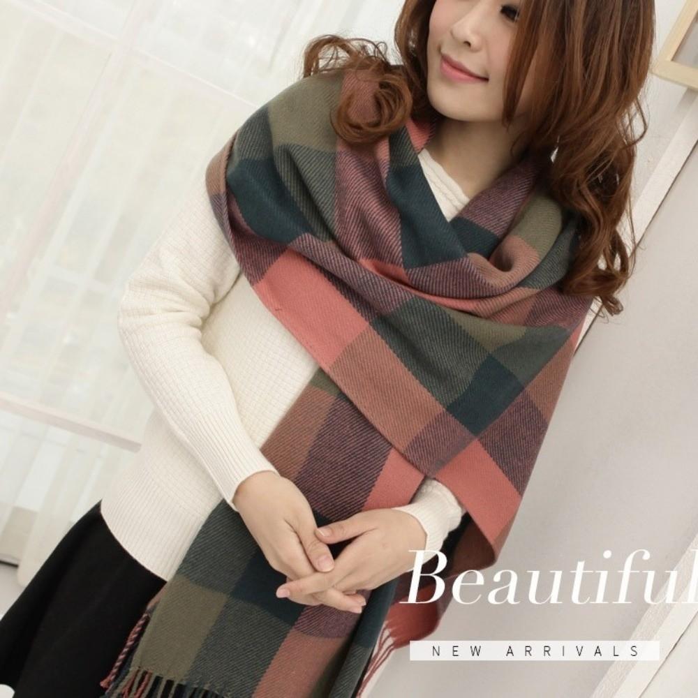 Keep Warm Plaid Scarf Thick Shawl Wrap Casual Imitation Cashmere Shawl  Autumn Winter