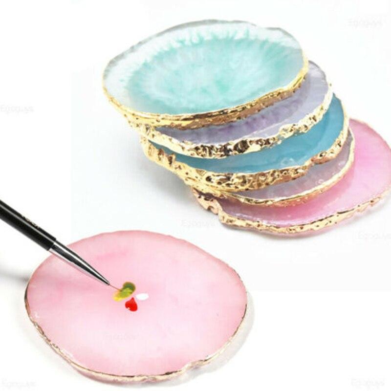 Resin Nail Art Painting Gel Palette DIY Manicure Accessories Tools Golden Edge Polish Agate Mix Stir Crystal Gem Plate