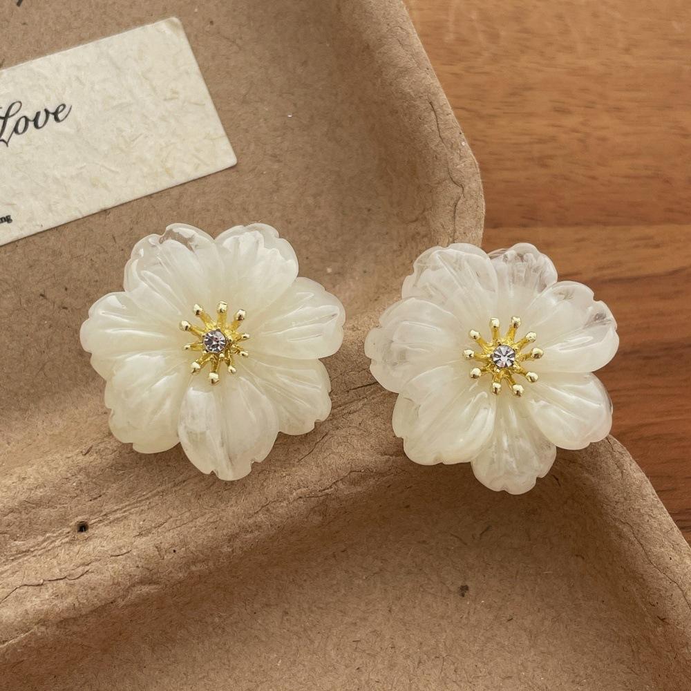 Irregular Gradient Resin Flower Earrings Sweet Rhinestone Luxury Ear Jewelry