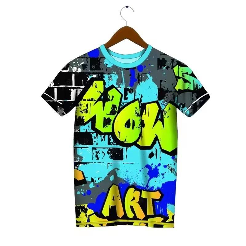 Trendy Graffiti Pattern T-shirt Men Fashion Summer Short Sleeved 3D Printed T-shirt Cool Streetwear Hip-hop T-shirt