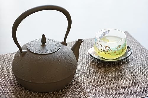 Ikenaga Iron Works Iron Kettle, 1.2L, Nanbu Ironware, Induction and Gas Compatible, Iron Supplement, Gardenia and Cherry Blossom Design, Brown, Made i