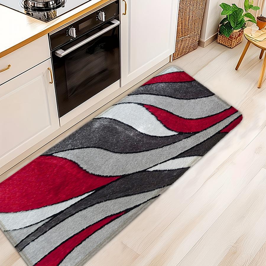 Rotes graues Wellendesign Duschmatte, Weicher Flanell rutschfester Teppich, Maschinenwaschbar für Badezimmer, Küche, Wohnzimmer, Moderne Heimdekoration