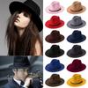 Vintage Wide Brim with Belt Buckle Felt Fedora Hats Cowboy Hat Outback Hat Panama Jazz Hat