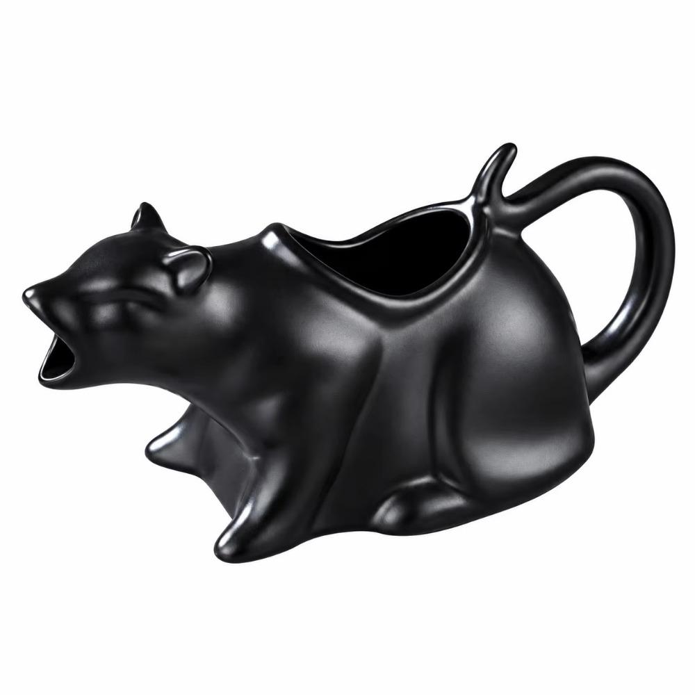 Curved Tail Handle Ceramic Cat Gravy Pitcher Animal Sculpture Cat Milk Jug Figurine Kitchen