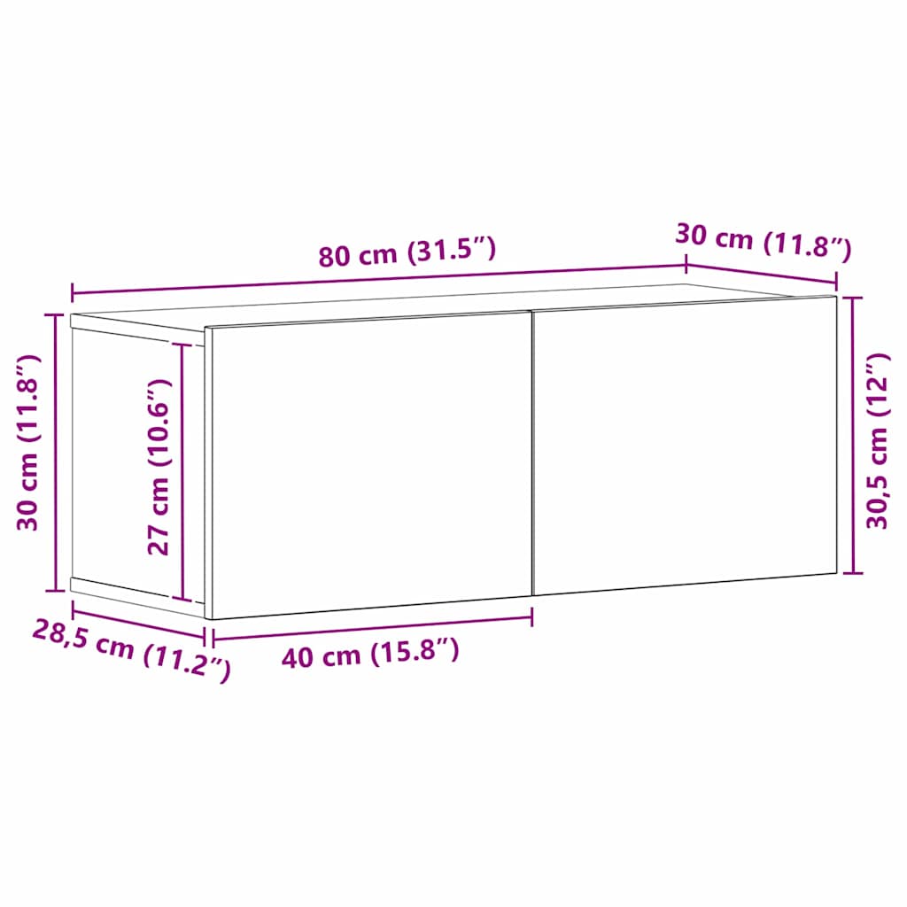TV Stand Black Oak Effect 80 x 30 x 30 cm Engineered Wood
