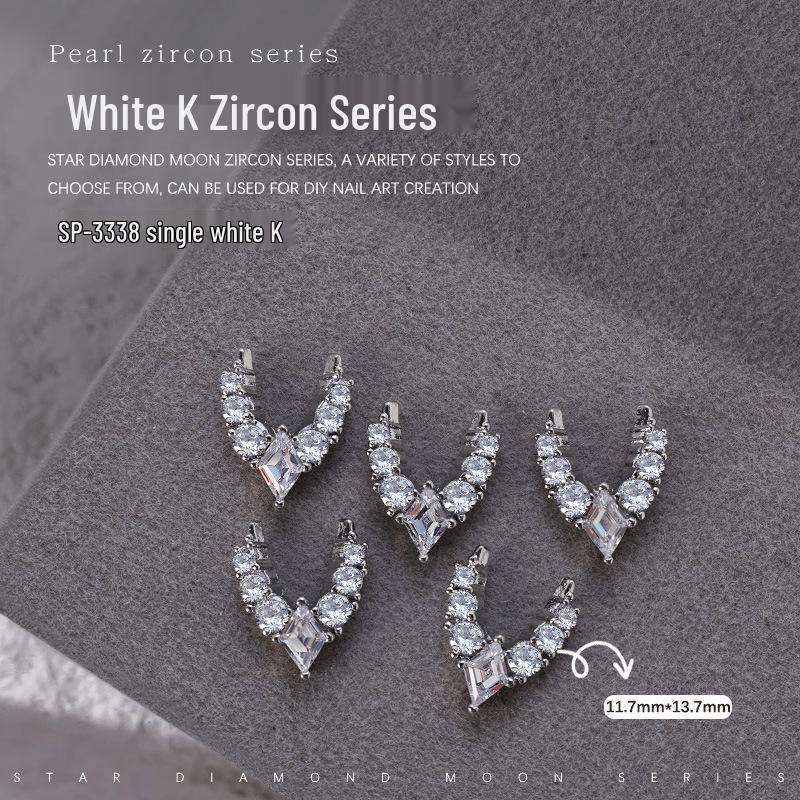 French Crescent Bow Full Diamond Heart V-shaped Zircon 3D Nail Art Decoration with Flat Bottom