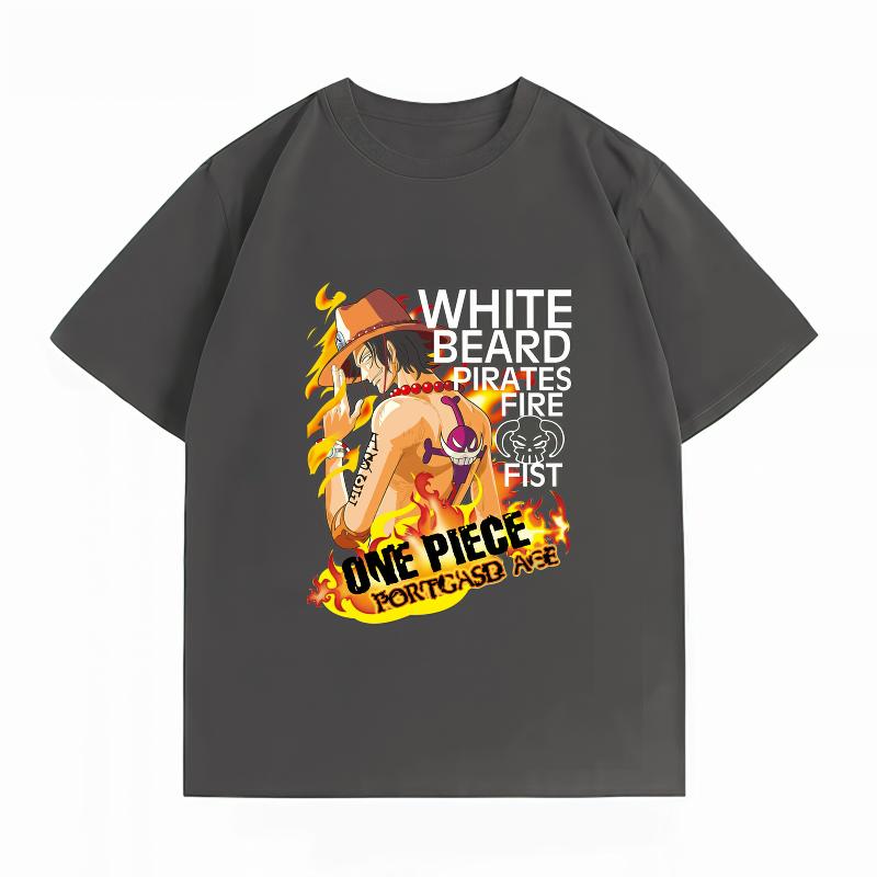 One Piece Portgas D Ace Whitebeard Pirates Fire Fist Print T-shirt Casual Short Sleeve Cotton Anime Streetwear T-shirt Unisex