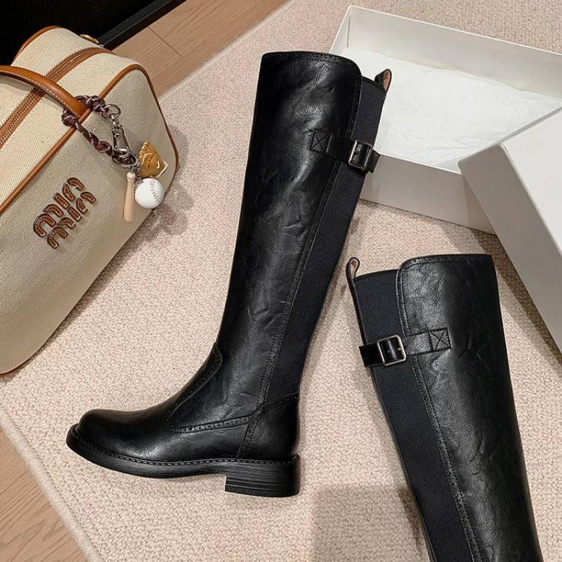 

Autumn and winter women s leather boots leather mid-heel side zipper large size women s boots comfortable high boots thick-soled versatile Martin boo 40 чёрный