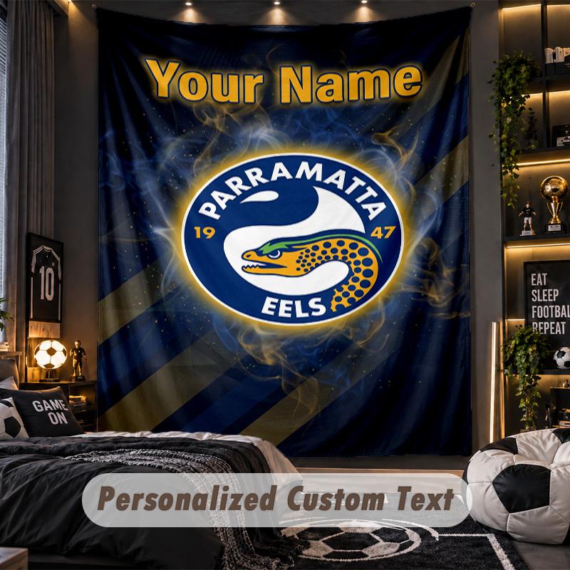 TapestryParramatta Eels Custom Name Text Personalized Wall Hanging Tapestry Home Wall Decor