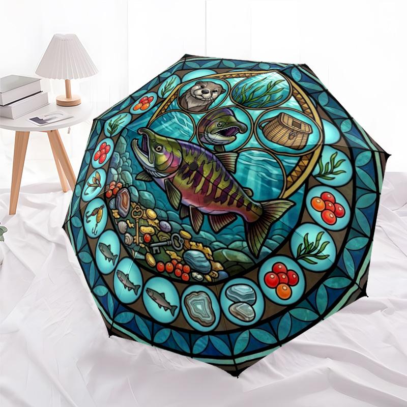 Festival Symbols pattern umbrella, portable and foldable design, 8 ribs, a casual accessory for Halloween, Christmas, and birthday gifts.