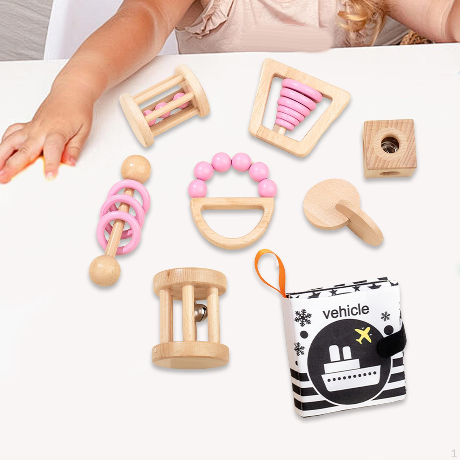 

7 штук детских игрушек деревянный шарик-роллер развивающие навыки погремушка игрушка для хватания для детей pink