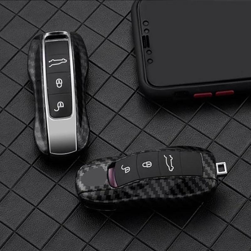 Carbon Fiber Design Car Key Case For Porsche Boxster Cayman Panamera 718 Cayenne 911 Macan Taycan Car Key Protection Cover