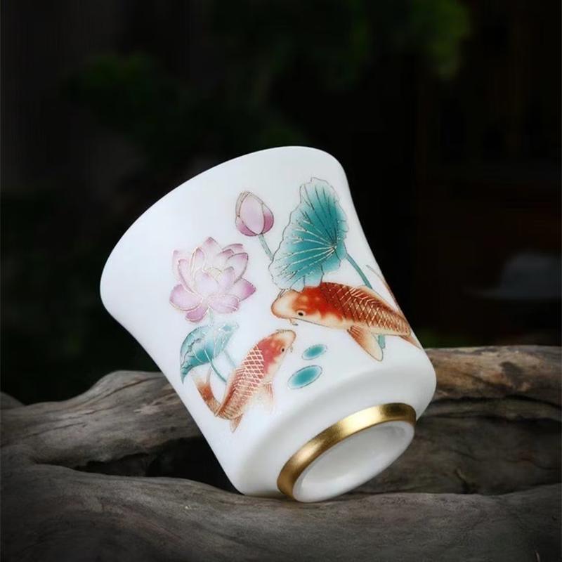 Chaxun Mutton Fat Jade White Porcelain Gongfu Teacup, Joyful Plum Blossom