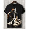 Summer Round Neck 3D Humour Cat Print Top Fashionable Casual Short Sleeved Men's T-shirts