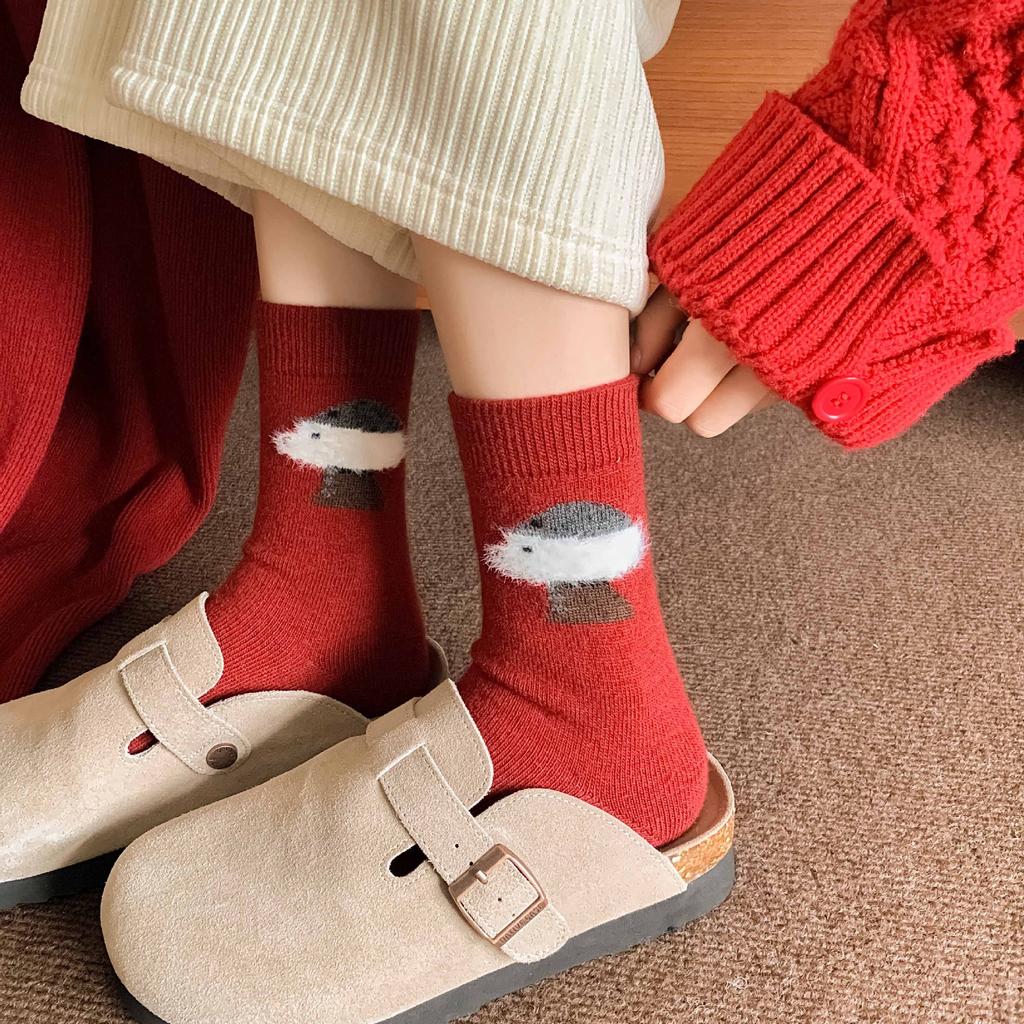 Red Twist Wool Socks, Winter Red Socks, Thickened Warm Socks, New Year'S Red Socks For The Year Of The Horse