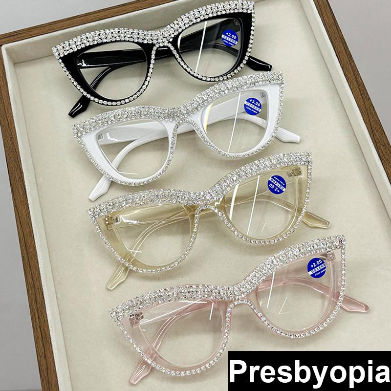 Ladies Oversized Presbyopia Eyeglasses Luxury Designer Diamond Hyperopia OpticalGlasses Mens Anti Blue Light Prescription Eyewear