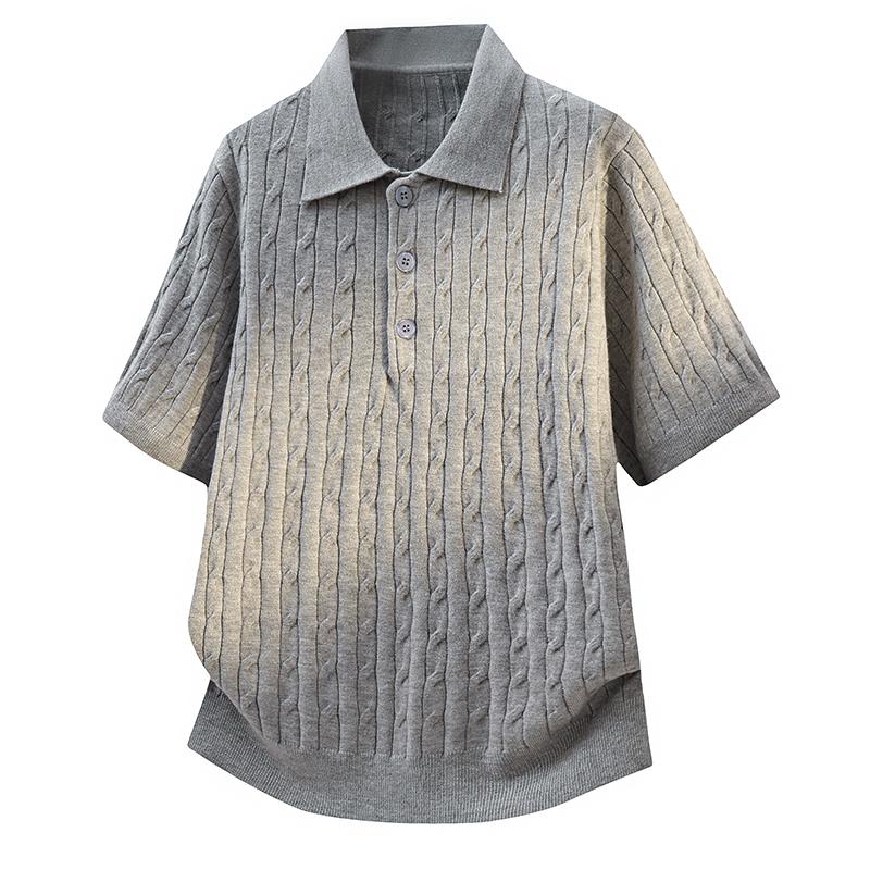 Knitted Sweater Short-sleeved Polo Shirt Loose Lapel Sports Half-sleeved Ice Silk Sweater T-shirt