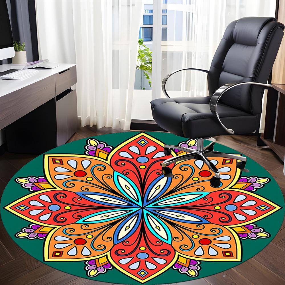 1pc Colorful Mandala Design Chair Carpet for Office Non-Slip, Machine Washable Rug for Office - Holiday DecorMachine Made yy251029111