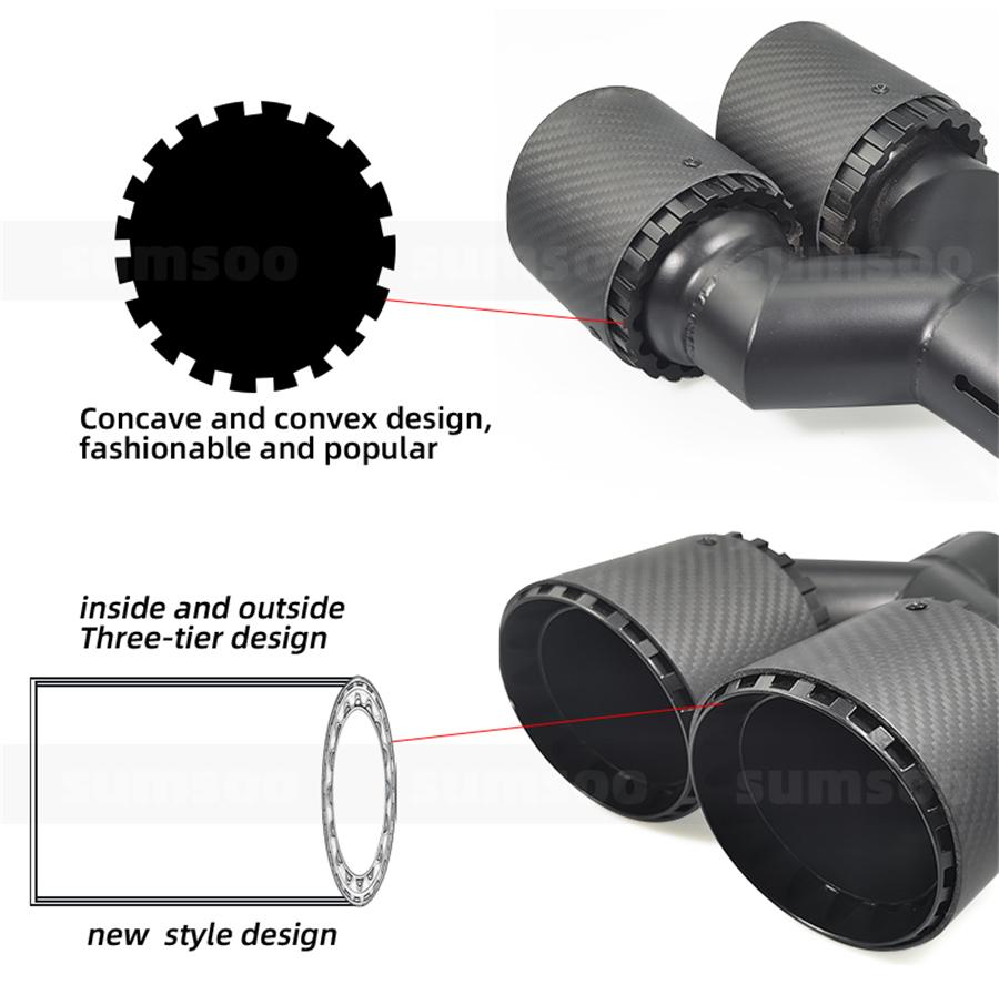 Pair Universal Three Layers 63mm Inlet 89mm Outlet 100% Real Carbon Fiber Car SUV Dual Exhaust Pipe Tail Muffler Tip Plating Black
