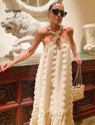 2023 3D Floral Halter Neck Floor-Length Cake Dress for European & American Markets