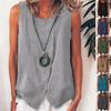 Women's Linen Blend Sleeveless Tank Top Button Detail Round Neck Casual Vest