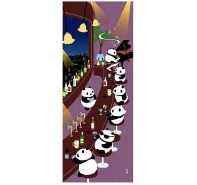 HAMAMONYO Bild Tenugui Wandteppich Panda Bar Hergestellt in Japan