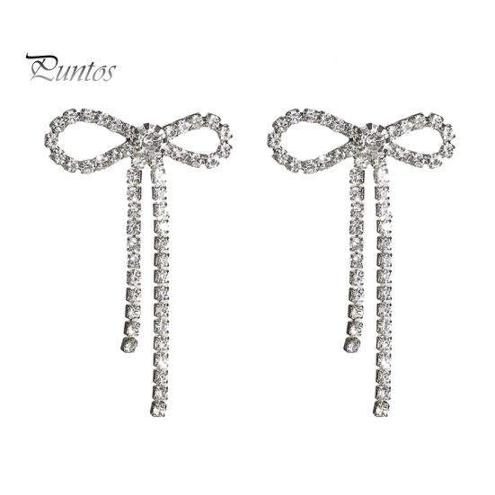 

1 пара женских сережек-гвоздиков, серьги-бантики со стразами, длинные серьги-бантики с кисточками, ювелирные аксессуары серебряный